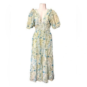 NWT Rococo Sand Elan Blue Multi Metallic Floral Midi Dress New with tags